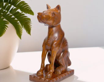 Wooden Dog Statue – Handcrafted Artisan Carved Figurine
