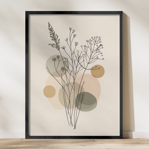 Minimalist Botanical Wall Art, Neutral Tones Plant Illustration, Modern Home Decor, Abstract Nature Print, Elegant Wall Hanging