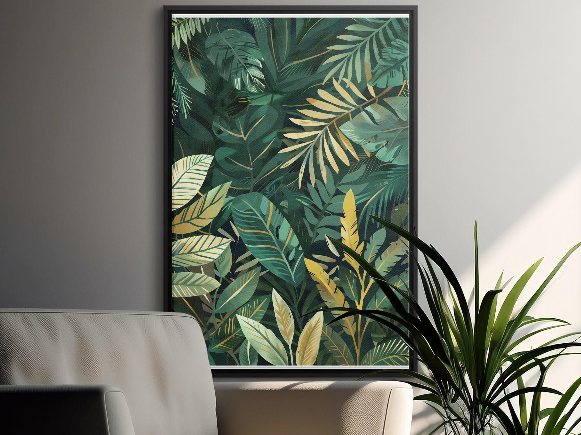 Botanical Jungle Wall Art, Tropical Leaves Digital Print, Greenery Home ...