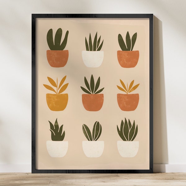 Modern Plant Art Print, Minimalist Botanical Poster, Digital Download, Home Decor, Office Wall Art, Beige Background