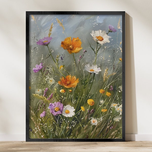 Vibrant Meadow Flowers Digital Art Print, Colorful Wildflowers Poster, Floral Home Decor, Fine Art Downloadable Wall Art