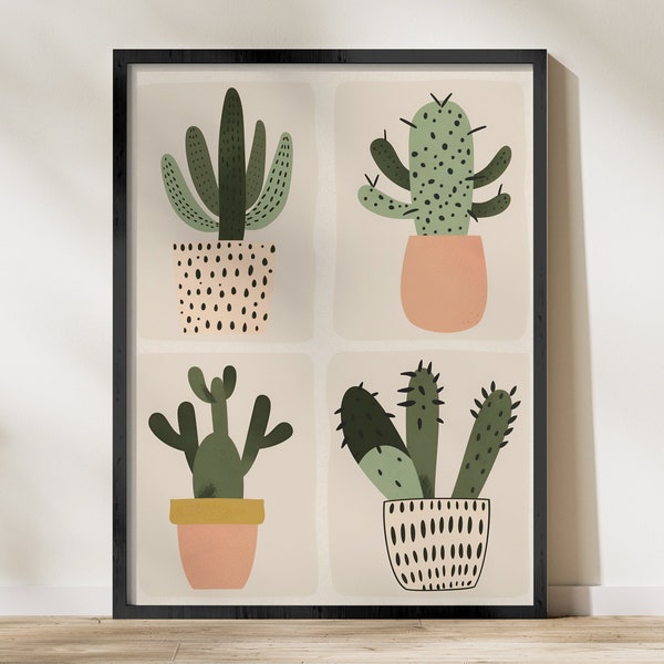 Cactus Print Wall Art, Modern Southwestern Decor, Digital Download, Boho Style Home Decoration, Printable Poster