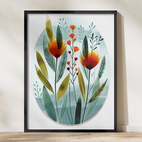 Botanical Print Digital Download, Modern Floral Wall Art, Large Printable Poster, Home Decor, Instant Artwork, Office Decoration