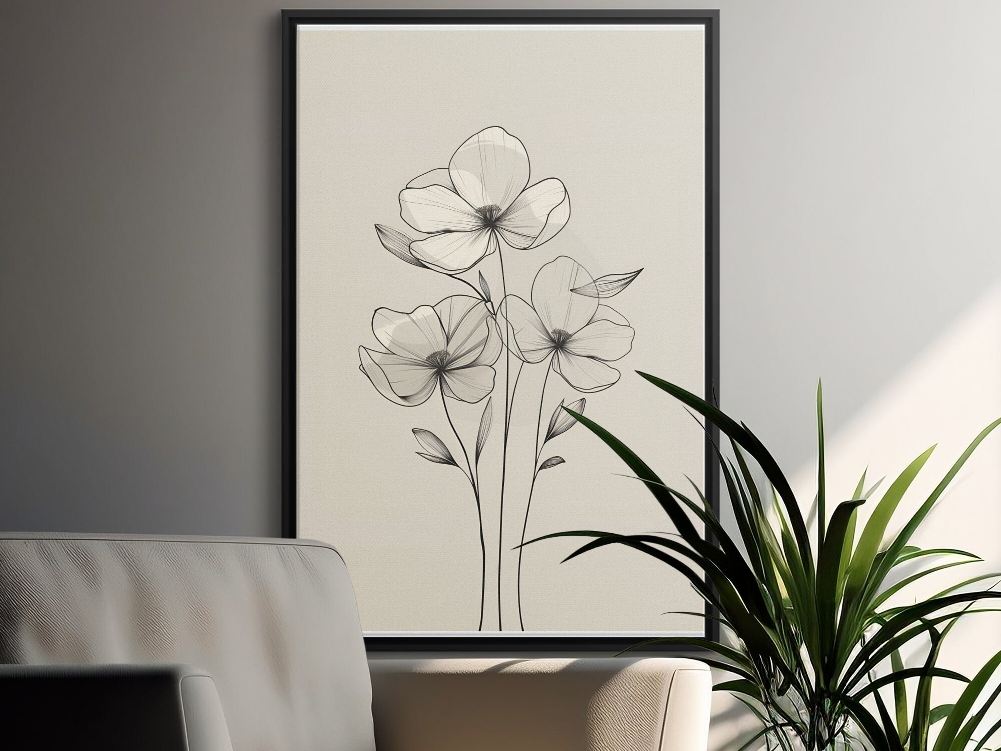 Minimalist Floral Line Art, Digital Download, Neutral Wall Decor ...