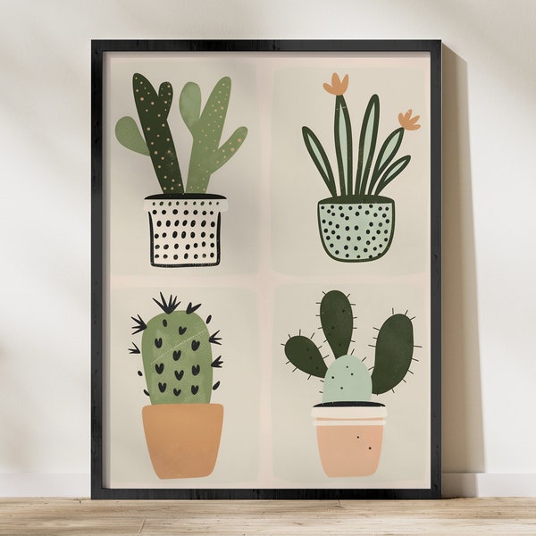 Cactus Art Print, Modern Minimalist Digital Poster, Botanical Wall Decor, Desert Plant Illustration, Home Office Decor, Downloadable Art