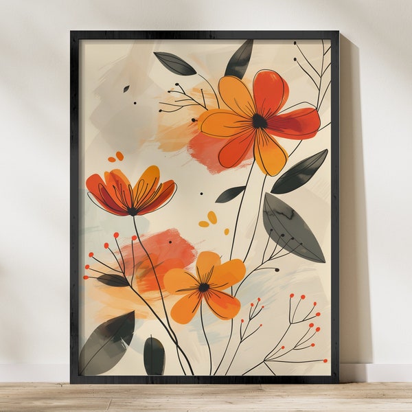 Abstract Floral Art Print, Warm Tones Digital Download, Modern Home Decor, Printable Wall Art