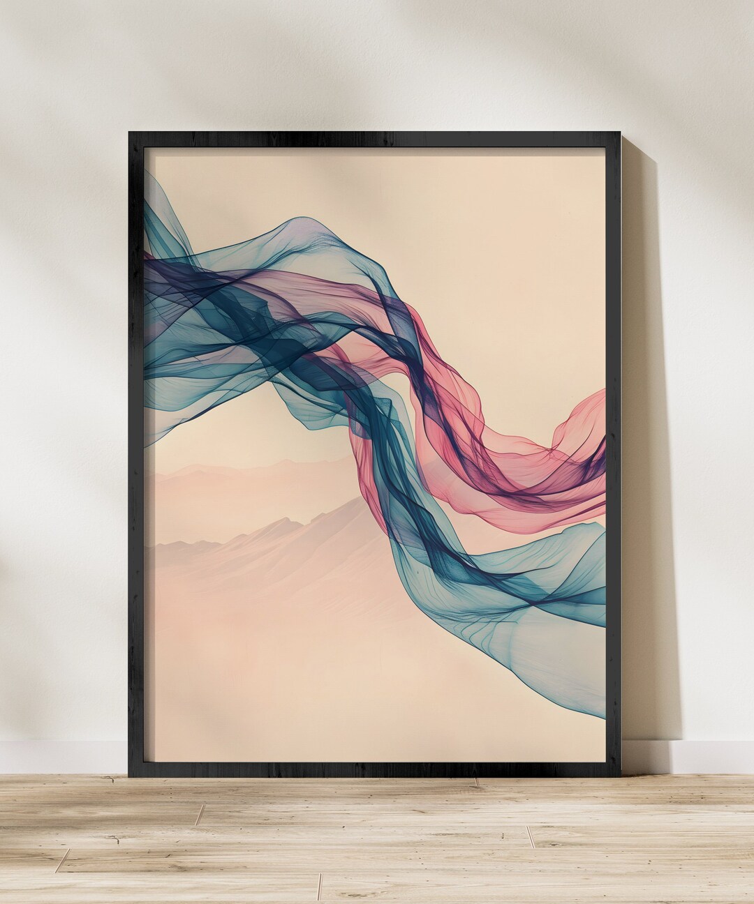Abstract Wave Art Print, Digital Download, Modern Pink Blue Wall Decor ...