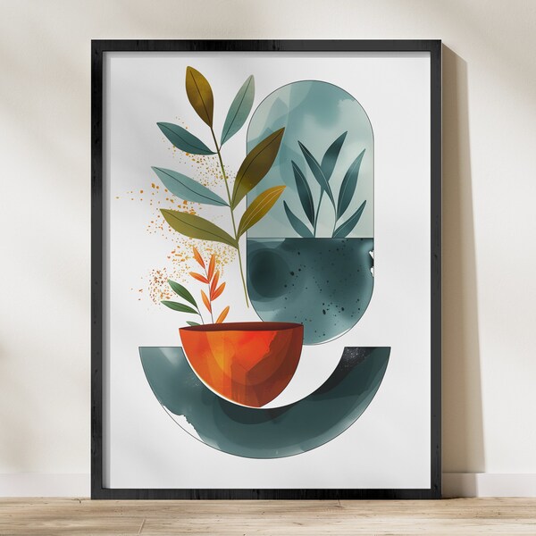 Abstract Botanical Art Print, Modern Minimalist Wall Decor, Digital Download, Nature Inspired Home Decoration