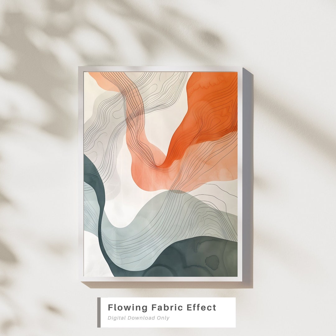 Minimalist Watercolor Line Art, Midcentury Modern Wall Décor, Flowing Abstract Contemporary