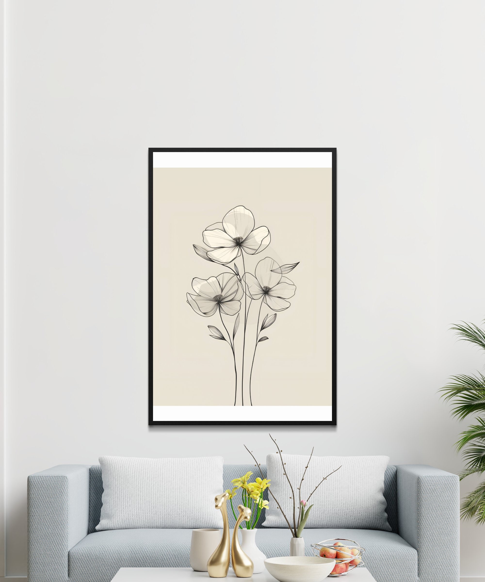 Minimalist Floral Line Art, Digital Download, Neutral Wall Decor ...