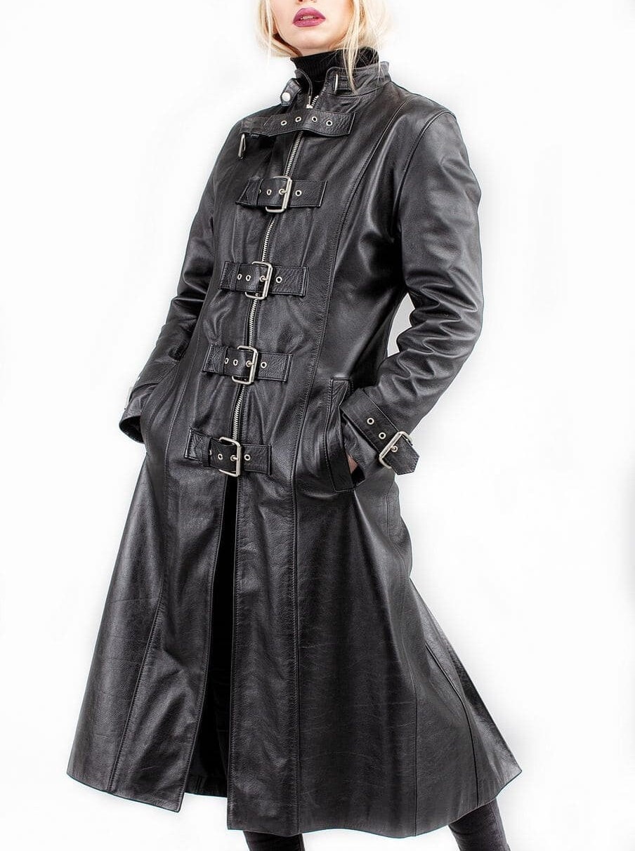 Double Breasted Leather Coat for Women Genuine Leather Trench Coat