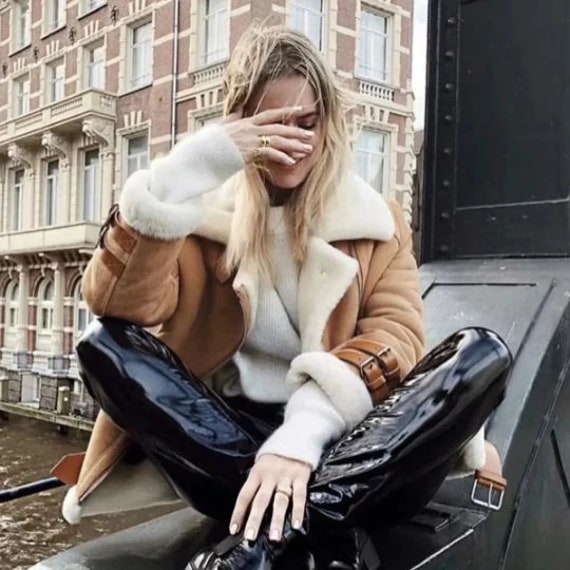 Handmade Women s B3 Bomber Shearling Fur Sheepskin Suede Leather