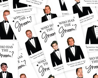 Who Has The Groom? Game - Hand Drawn Heart, Bridal Shower Game, Scratch Off, Bachelorette Game, Celebrity, Bridal Shower. Wedding Games