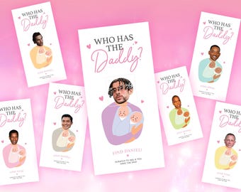 Who Has The Daddy with TWINS? Game - PINK TEXT - Baby Daddy, Baby Shower Game, Scratch Off, Diaper Party, Celebrity Baby Game, Baby Sprinkle