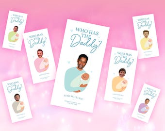 Who Has The Daddy? Game - BLUE TEXT - Baby Daddy, Baby Shower Game, Scratch Off, Diaper Party Game, Celebrity, Baby Game, Baby Sprinkle