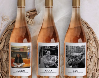 Serif Bridesmaid Maid of Honor Proposal Wine Labels - Canva Template, 3.75x4.75 inch label, Editable Wine Label, Bridesmaid Box, Labels