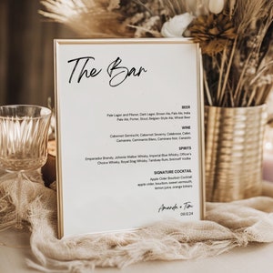 Modern Minimalist Wedding Bar Menu - The Bar Sign, Modern Drink Menu Template, Simple Wedding Drink Menu, Instant Download, Wedding Bar Sign