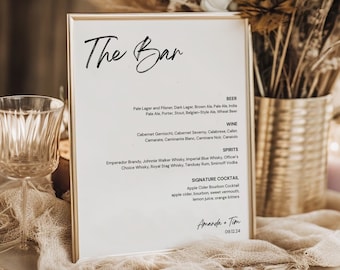 Modern Minimalist Wedding Bar Menu - The Bar Sign, Modern Drink Menu Template, Simple Wedding Drink Menu, Instant Download, Wedding Bar Sign