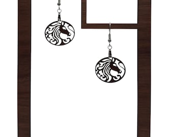 Walnut Wood Horse Earrings: Hypoallergenic Equestrian Jewelry