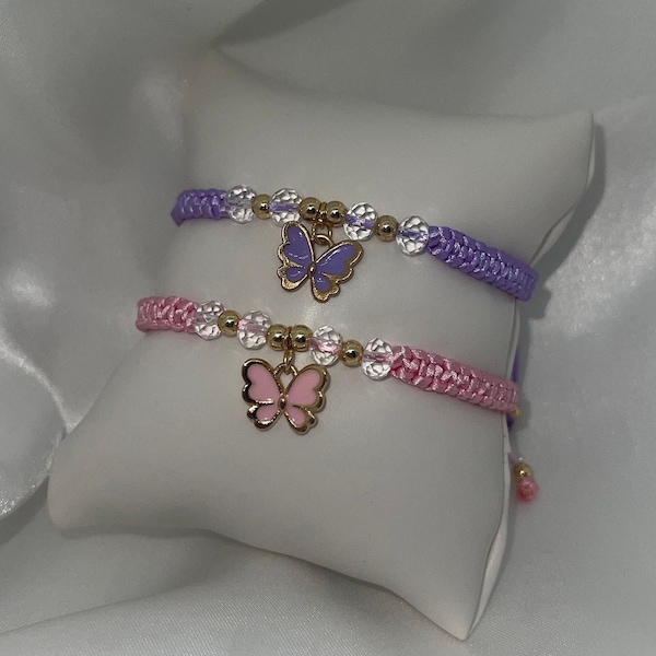 Purple Butterfly Bracelet/Pink Butterfly Pendant Bracelet/Purple Braided Bracelet/Gold Butterfly Bracelet/Pink Adjustable Bracelet/Butterfly