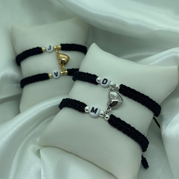 Initial Matching Bracelets/Couples Matching Bracelets/Friendship Bracelets/Magnetic Heart Pendant Bracelets/Black Woven Braided Bracelets