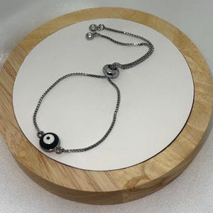 Blue Evil Eye Bracelet/Silver Chain Bracelet/Blue Evil Eye Adjustable Bracelet/Charm Bracelet/Mal De Ojo/Evil Eye/Blue/Eye Bracelet