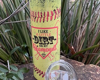 J&#39;aime la saleté sur mes diamants. Gobelet Softball 20 oz en acier inoxydable, bouteille d&#39;eau 32 oz. personnaliser avec le nom et/ou le numéro