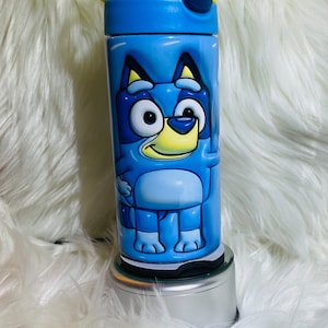 Blue dog inflated kids water bottles. 12oz  flip top lid
