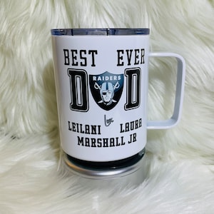 Best Dad Ever.  Raiders, 12 oz Stainless Steel, coffee mug with lid, Personalized