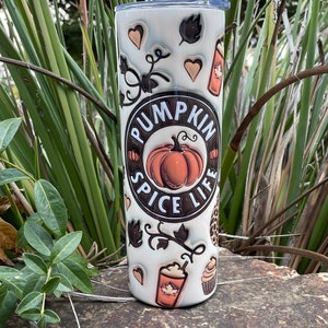 Pumpkin Spice Life Pumpkins inflated image 20oz skinny stainless steel Tumbler