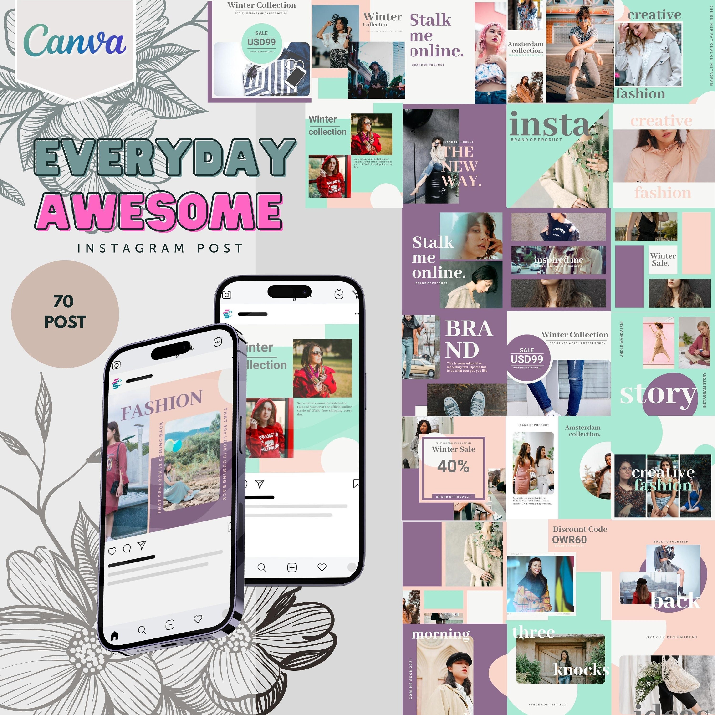 Ultimate 70 - Instagram Templates Kit Designed With Canva | Beige ...