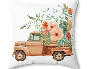 FLORAL VINTAGE TRUCK Square Pillow