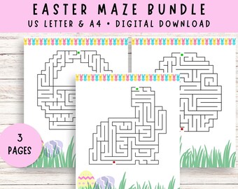 3 Page Easter Maze Bundle, Bunny Maze, Egg Maze, Easter Basket Maze, Easter Activity for Kids & Seniors, Easter Classroom Activity