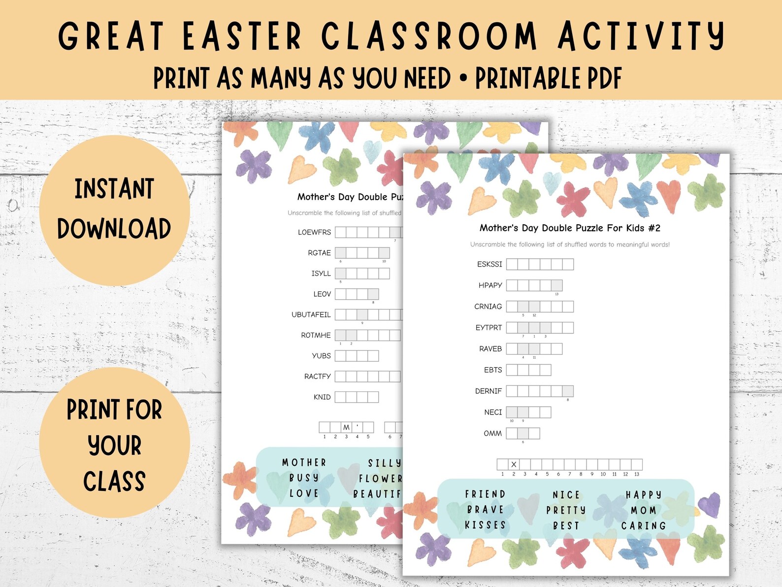 Mother's Day Double Puzzles for Kids, 3 Pgs, Word Scramble Combined ...