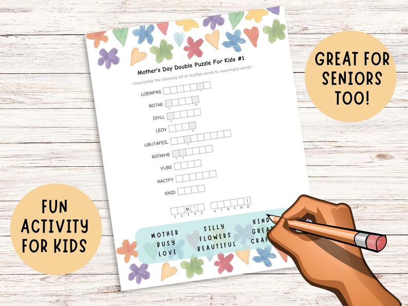 Mother's Day Double Puzzles for Kids, 3 Pgs, Word Scramble Combined ...