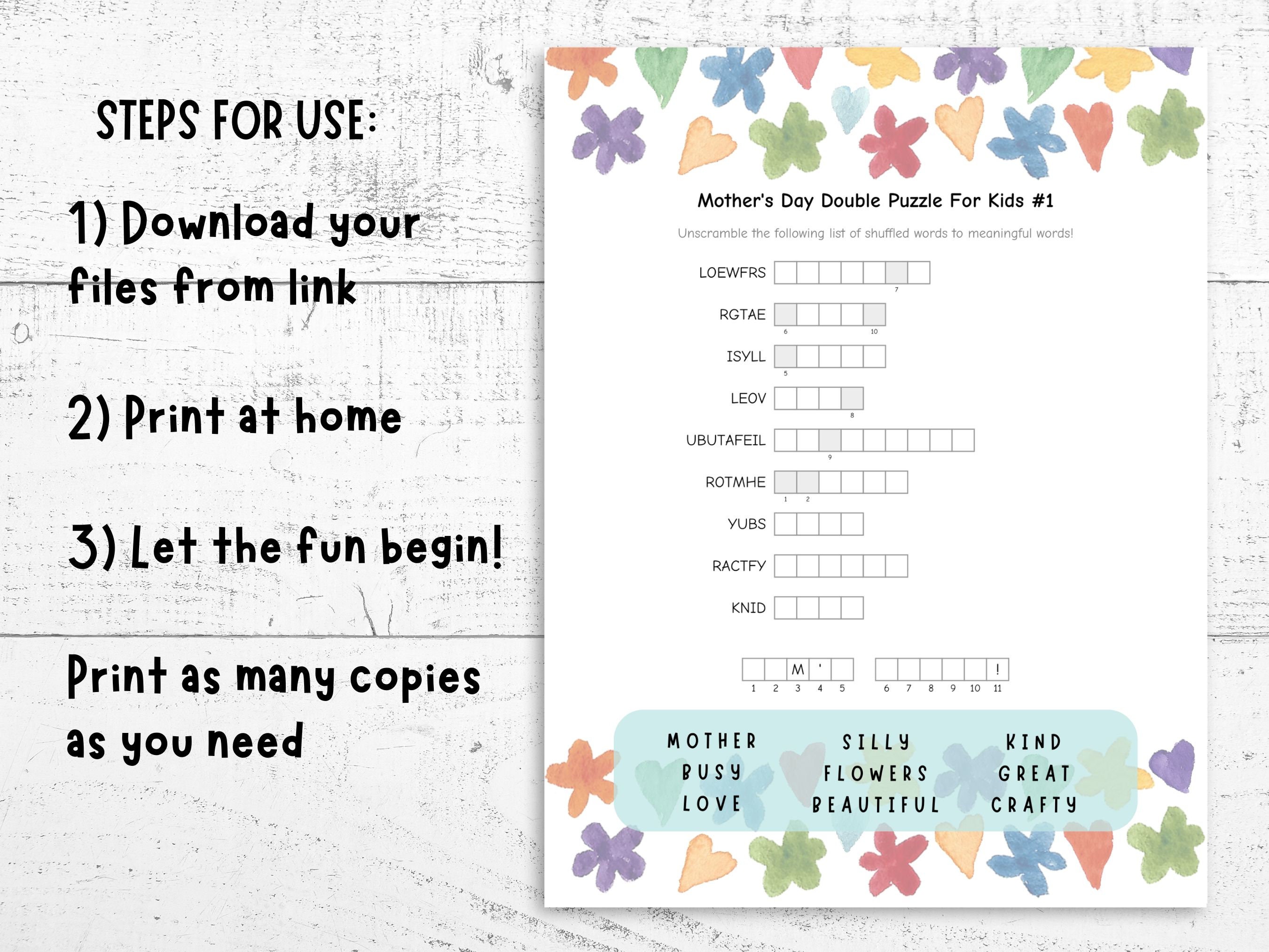 Mother's Day Kids Puzzles Activity Bundle, 9 Pgs, Word Searches, Word ...