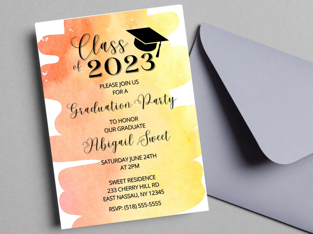 Editable Graduation Invitation, Orange/yellow 5x7, Grad Party Invitation Template, Printable