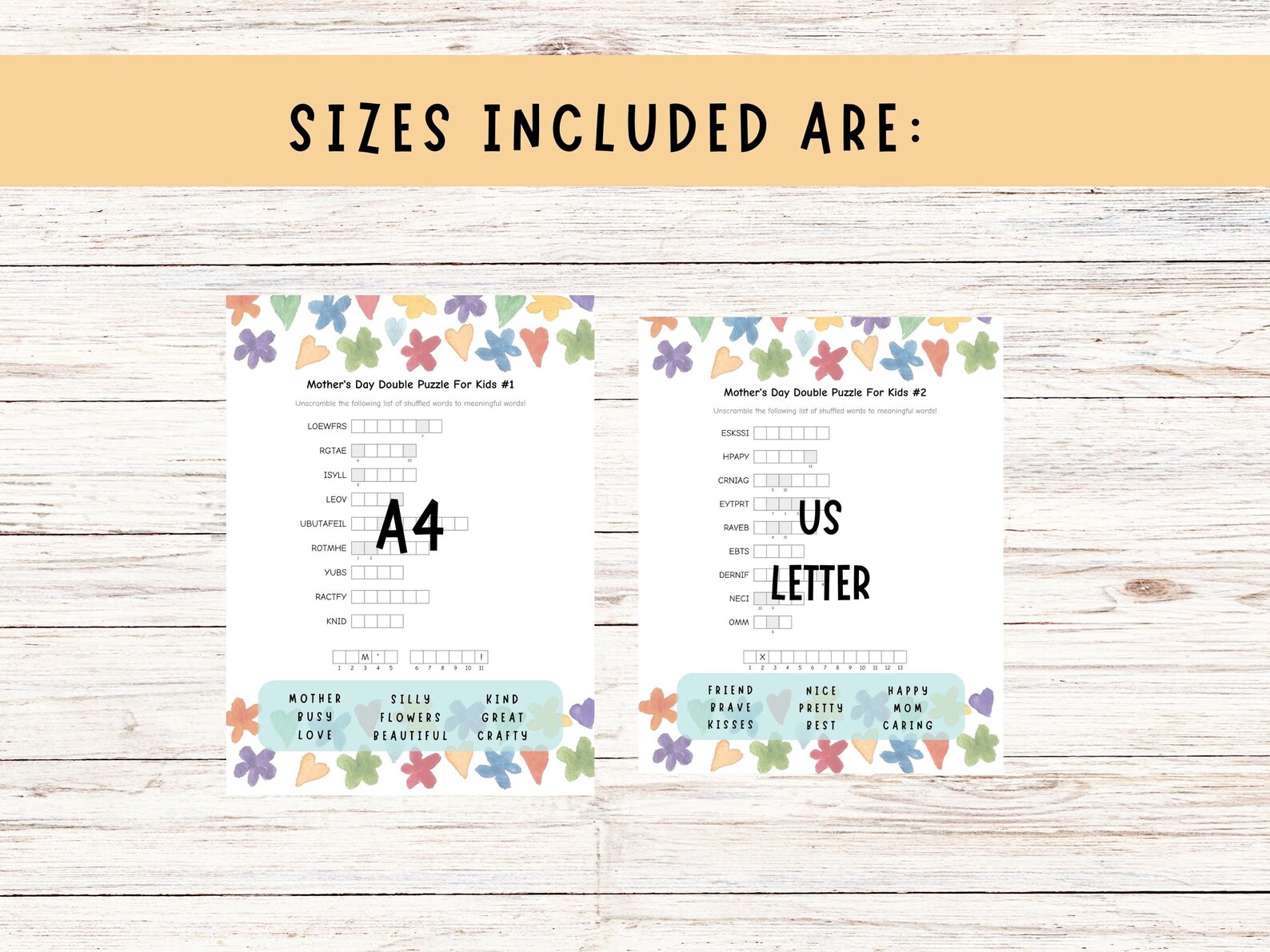 Mother's Day Double Puzzles for Kids, 3 Pgs, Word Scramble Combined ...