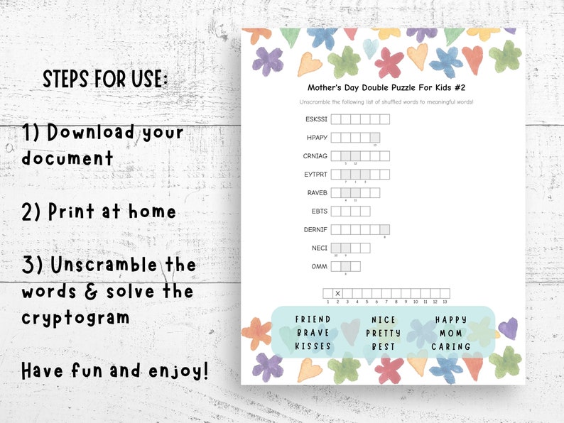 Mother's Day Double Puzzles for Kids, 3 Pgs, Word Scramble Combined ...