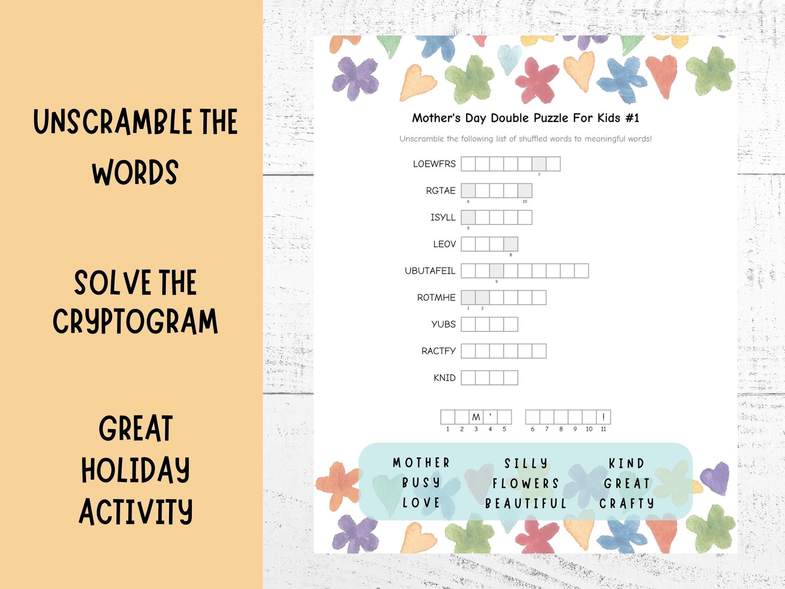 Mother's Day Double Puzzles for Kids, 3 Pgs, Word Scramble Combined ...
