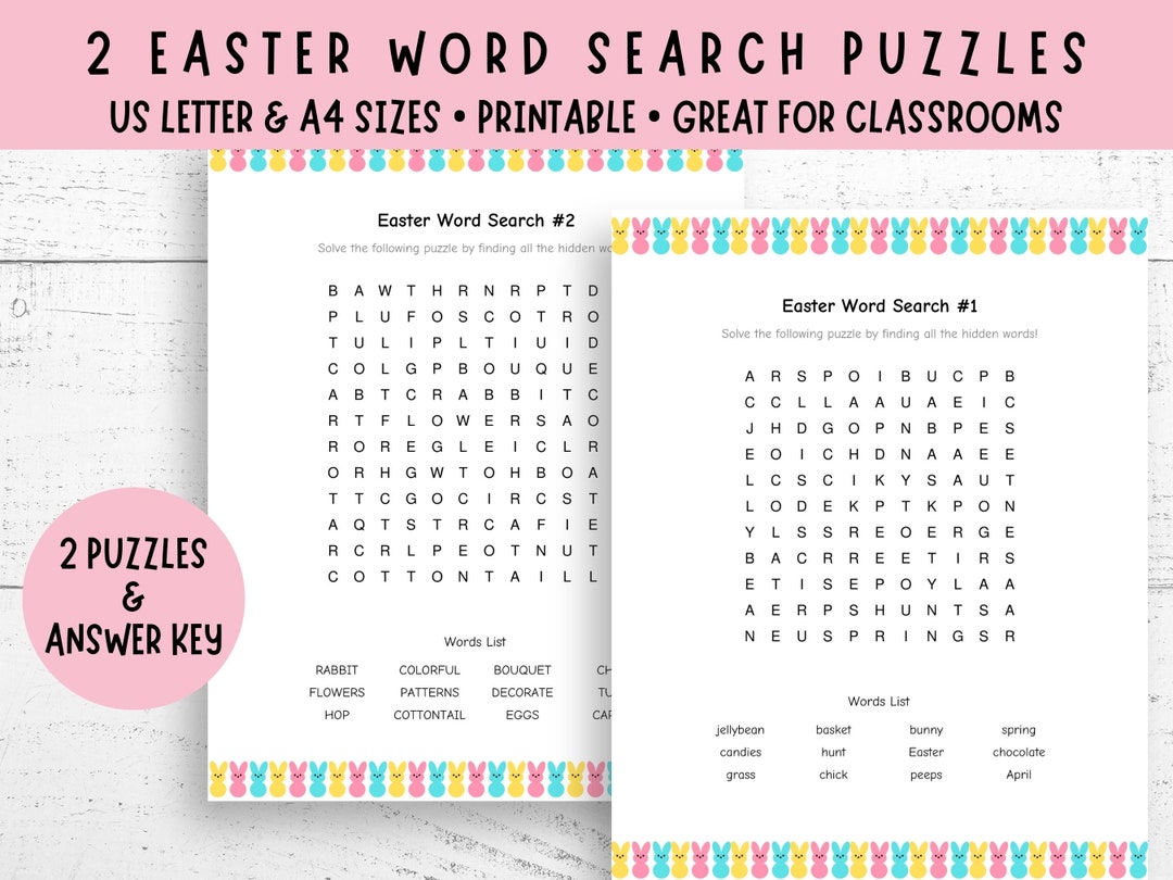 2 Easter Word Search Puzzles and Answer Key, Easter Kids Activity ...