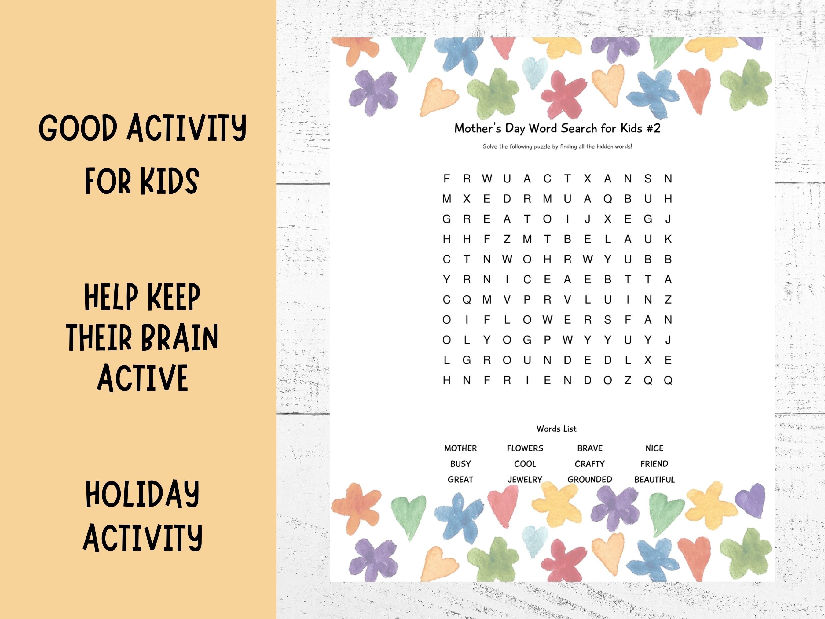 Mother's Day Kids Word Search Bundle, 3 Pgs, Printable PDF, US Letter ...