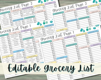 Editable Grocery List, Digital Grocery List, Printable Grocery List, Master Grocery List, Food Shopping Checklist, Grocery Planner