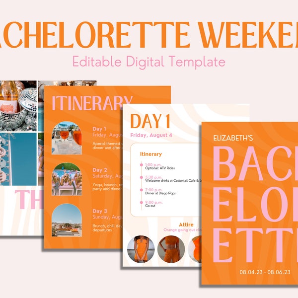 Bachelorette Weekend Itinerary Template | Aperol Spritz Theme (Edit on Canva)