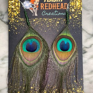Peacock Feather Earrings with Sterling Silver Hooks (Large)