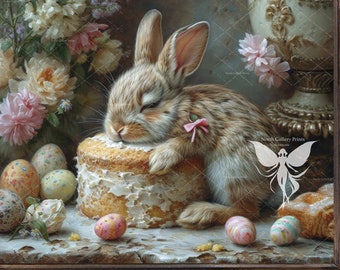 Easter Digital Prints, Easter Bunny Printables For Kitchen Decor, Easter Rabbits Nursery Wall Art Print Spring Cottagecore Paintings Digital
