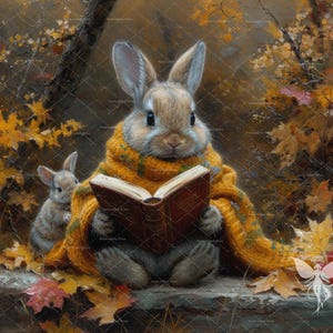 Autumn Printable Art, Fall Wall Decor, Printable Bunny On Autumn Woodlands, Digital Downloadable Autumn Wall Art, Animals Nursery Prints.