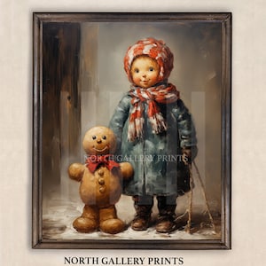 Christmas Wall Print Gingerbread Girl  Printable Christmas Painting Cottagecore Wall Art Christmas Decor Home Art Deco Digital Download 147