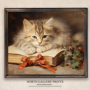 Christmas print wall art, Printable Cat Oil Painting Style, Christmas Home Decor, Cat Lovers Wall Paint Download, Cottigecore Christmas Deco