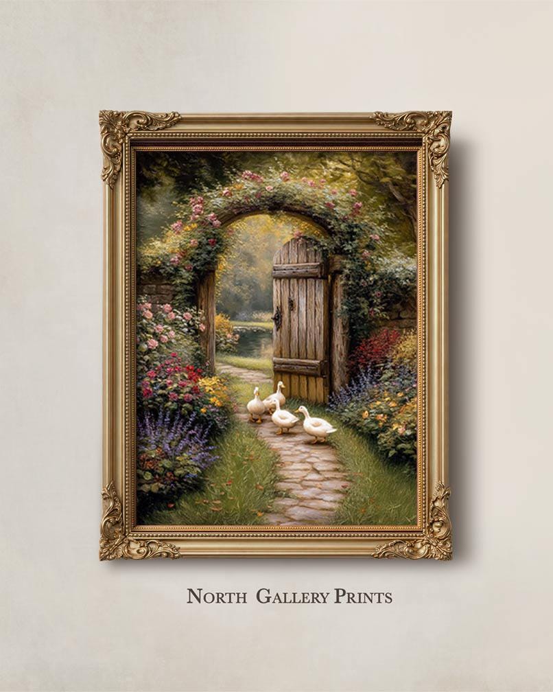 English Cottage Garden Wall Art Print, Spring Landscape Antique Style ...